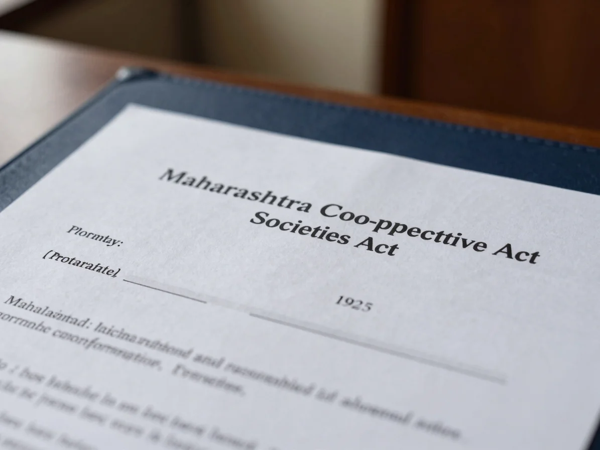 Close-up of a printed legal document with the title 'Maharashtra